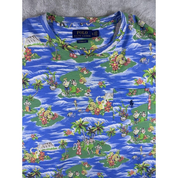 Polo Ralph Lauren Shirt Mens Extra Large Blue Hawaiian Aloha All Over Print - Picture 2 of 7